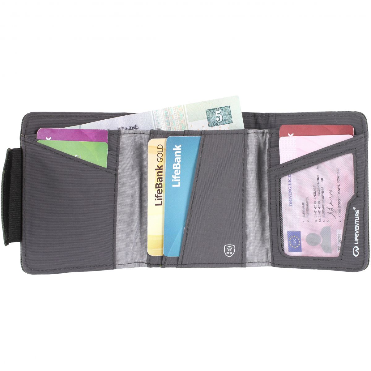 Lifeventure RFID-Geldbörse, recycelte Materialien, Unisex, grau — 2
