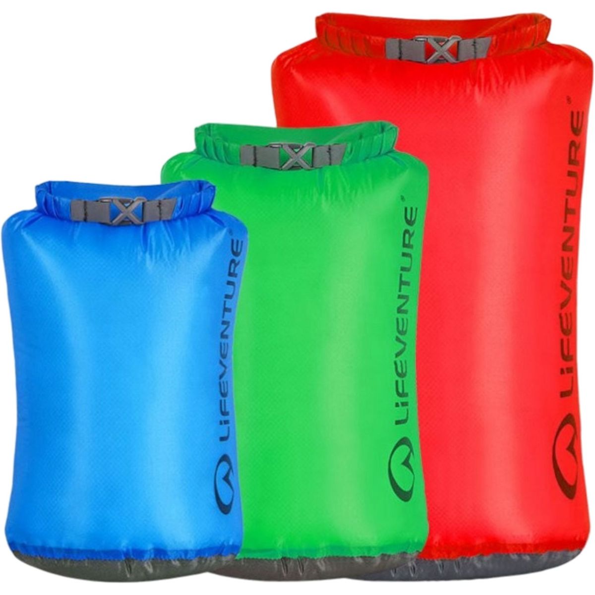 Lifeventure Ultralight Dry Bag Multipack, Unisex, Blau, Grün und Rot — 2