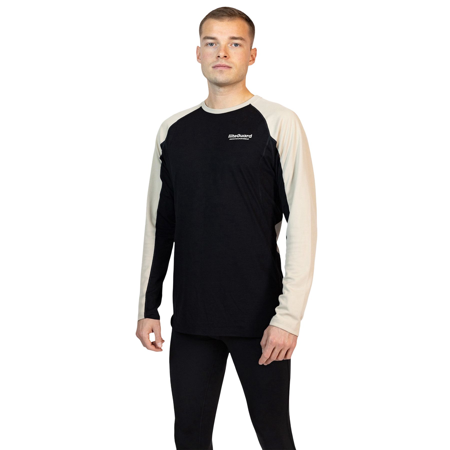 Liiteguard Merino Hybrid Langarmshirt, Herren, schwarz/beige
