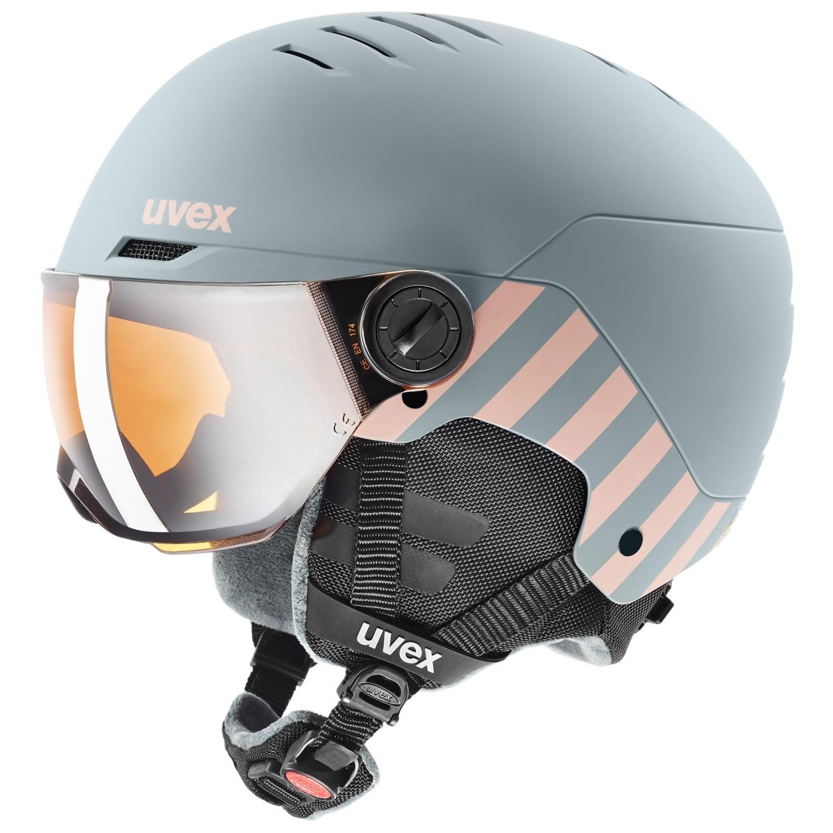 Uvex Rocket JR Visor, Skihelm mit Visier, Junior, hellgrau/rosa — 2