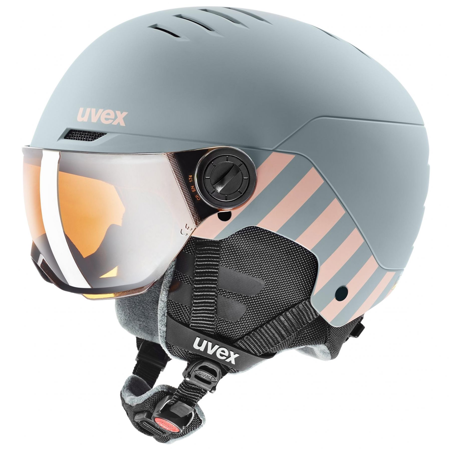 Uvex Rocket JR Visor, Skihelm mit Visier, Junior, hellgrau/rosa